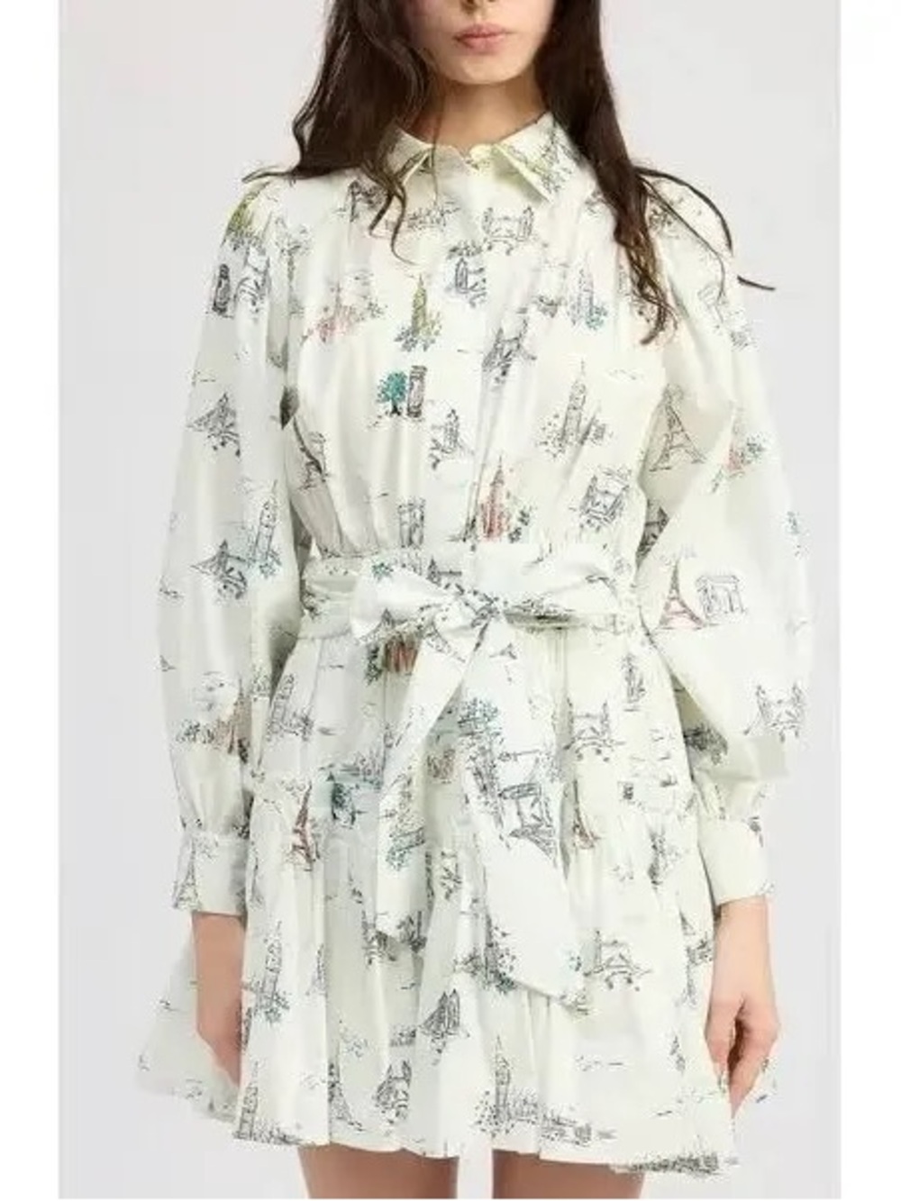 En Saison Georgina Sketch Detail Long Sleeve Cotton Mini Shirtdress